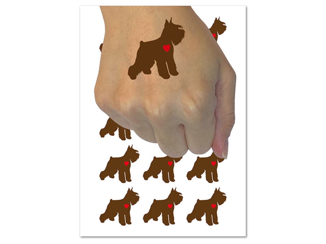 Miniature Schnauzer Dog with Heart Temporary Tattoo Water Resistant Fake Body Art Set Collection (1 Sheet)